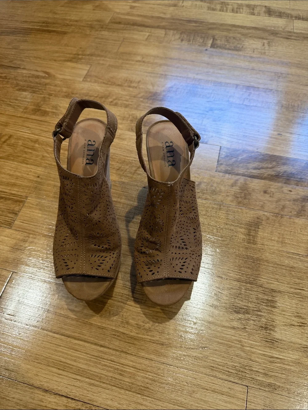 Perforated Tan Cork Wedge Sandals with Slingback